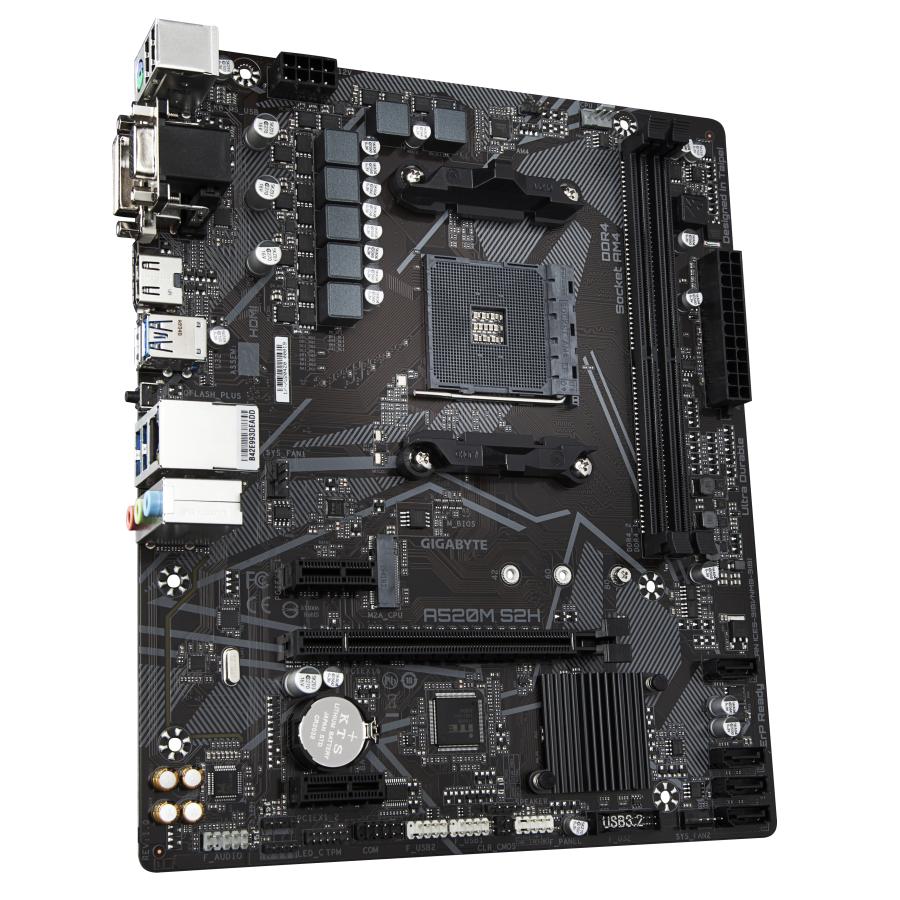 Gigabyte A520M S2H, mATX, AMD,AM4, a520, Ryzen 3 3rd Gen, 64GB, 2x DIMM DDR4, 5000 MHz, USB3.1, M.2