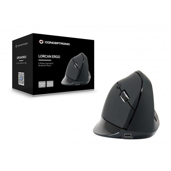 Conceptronic LORCAN03B LORCAN ERGO 6-Button Ergonomic Bluetooth Mouse, Right-hand, Optical, 1600 DPI