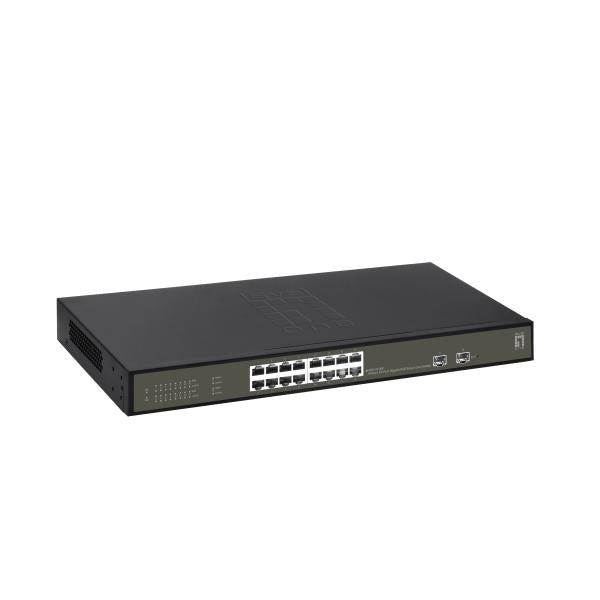 LevelOne GES-2118P Hilbert 18-Port Gigabit PoE Smart Lite Switch, 16x PoE 230W, 2x SFP, Managed, L2