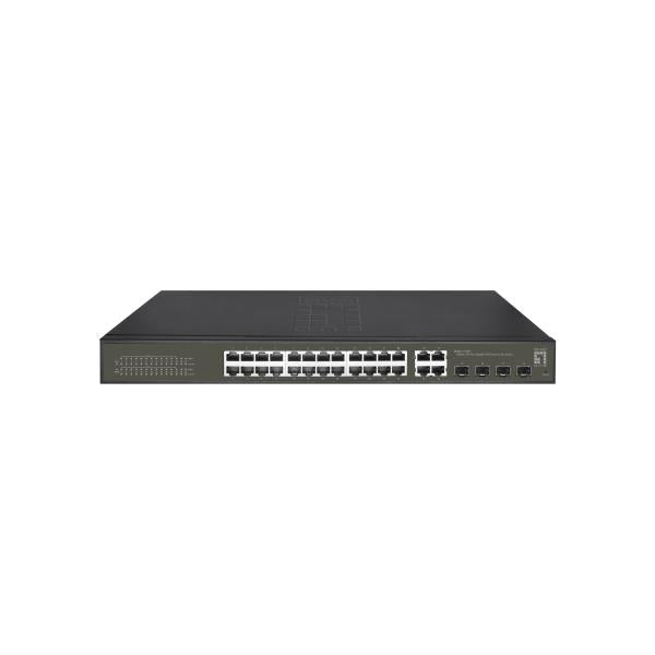 LevelOne GES-2128P Hilbert 28-Port Gigabit PoE Smart Lite Switch, 24 PoE 380W, 4x SFP/RJ45 Combo, L2