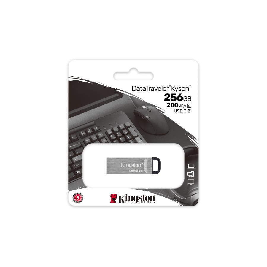Kingston DTKN/256GB DataTraveler Kyson USB Flash Drive, 256 GB, USB 3.2 Type-A, 200/ 60 MB/s, Silver