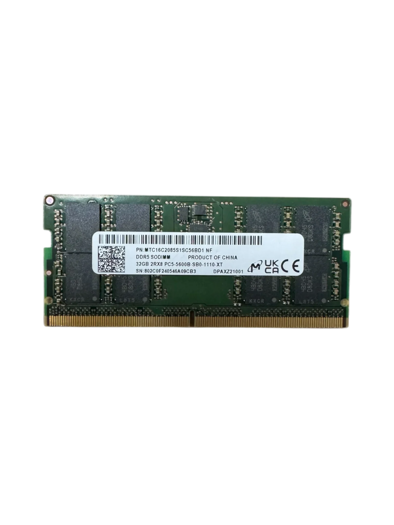 MICRON 32GB DDR5 SO-DIMM | 5600MHz | 262-pin | 2Rx8 | 1 jaar Garantie