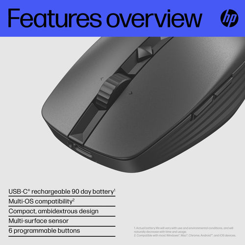 HP 715 RECHBL Mult-Dvc Bluetooth Mouse Refurbished | Bluetooth Muismat | Compact & Ergonomisch | 12M Garantie