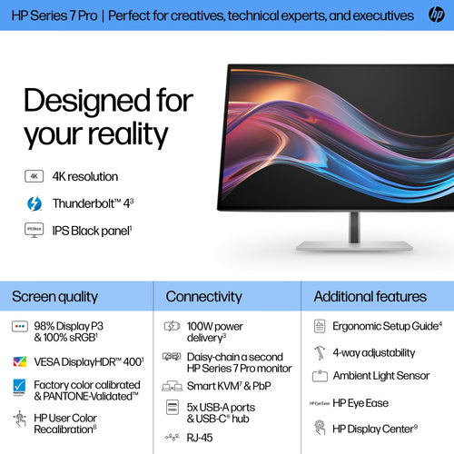 HP Pro 727pk | 27" 4K IPS Monitor (3840x2160) | 2x DP, HDMI, TB4, USB-C | 1 Jaar Garantie