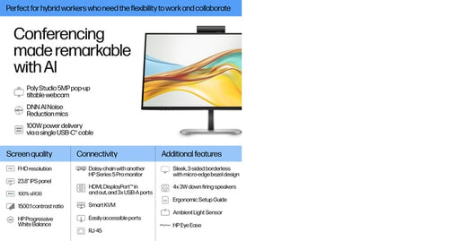 HP S5 Pro 524pm Refurbished | 24" FHD Monitor | USB-C, HDMI, DP | 12M Garantie