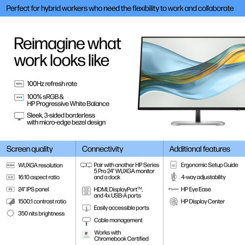 HP S5 Pro 524pn Refurbished | 24" IPS WUXGA Monitor | 1920x1200 | HDMI/DP/VESA | 12M Garantie