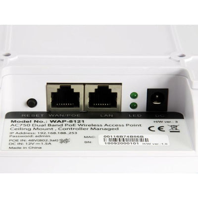 LevelOne WAP-8121 AC750 Dual Band PoE Wireless Access Point, Ceiling, Dual-Band, 433 Mbit/s