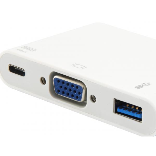 Equip 133462 USB Type C to VGA Female/USB A Female/PD Adapter, USB 3.2 Gen 1, White