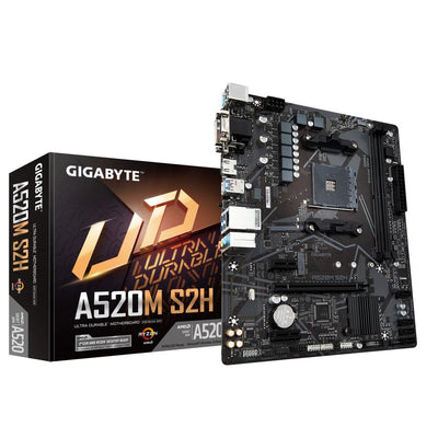 Gigabyte A520M S2H, mATX, AMD,AM4, a520, Ryzen 3 3rd Gen, 64GB, 2x DIMM DDR4, 5000 MHz, USB3.1, M.2
