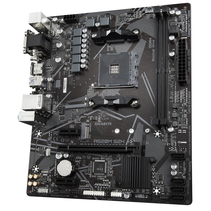 Gigabyte A520M S2H, mATX, AMD,AM4, a520, Ryzen 3 3rd Gen, 64GB, 2x DIMM DDR4, 5000 MHz, USB3.1, M.2