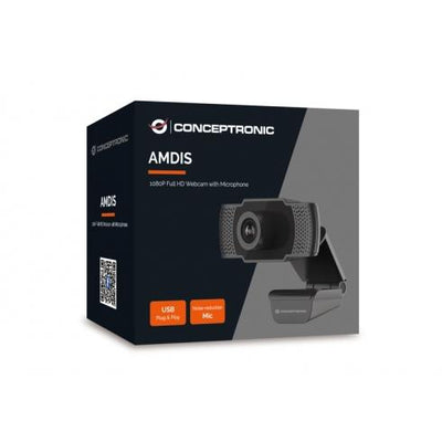 Conceptronic AMDIS01B AMDIS 1080P Full HD Webcam with Microphone, 2 MP, 1080p, 30 fps, H.264