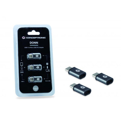 Conceptronic DONN05G DONN USB-C to Micro USB OTG Adapter 3-Pack, USB 2.0 Type-C, USB 2.0 Micro