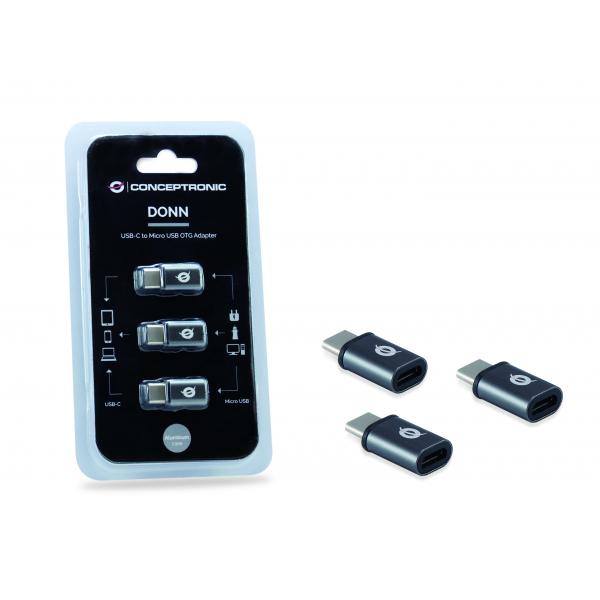 Conceptronic DONN05G DONN USB-C to Micro USB OTG Adapter 3-Pack, USB 2.0 Type-C, USB 2.0 Micro