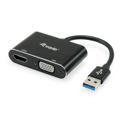 Equip 133386 USB 3.0 to HDMI/VGA (HD15) Adapter, 3.2 Gen 1, USB Type-A, HDMI output, 1920 x 1080p