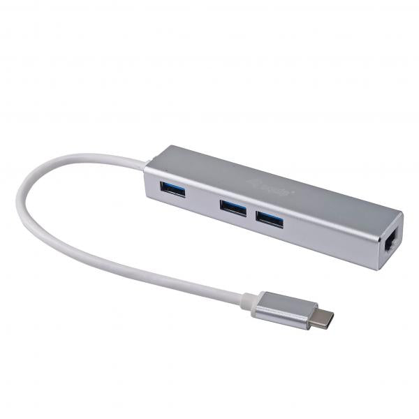 Equip 13348107101 USB-C to 3-port USB 3.0 Hubs with Gigabit adapter, USB 3.2 Gen 1, USB Type-A, WLAN