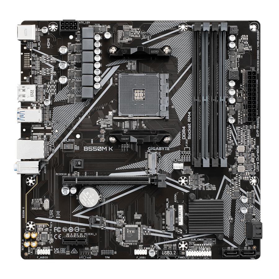 Gigabyte B550M K, AMD AM4, B550, DDR4, Dual PCIe 4.0/3.0 M.2, 1 Gbe LAN, USB 3.2 Gen 1