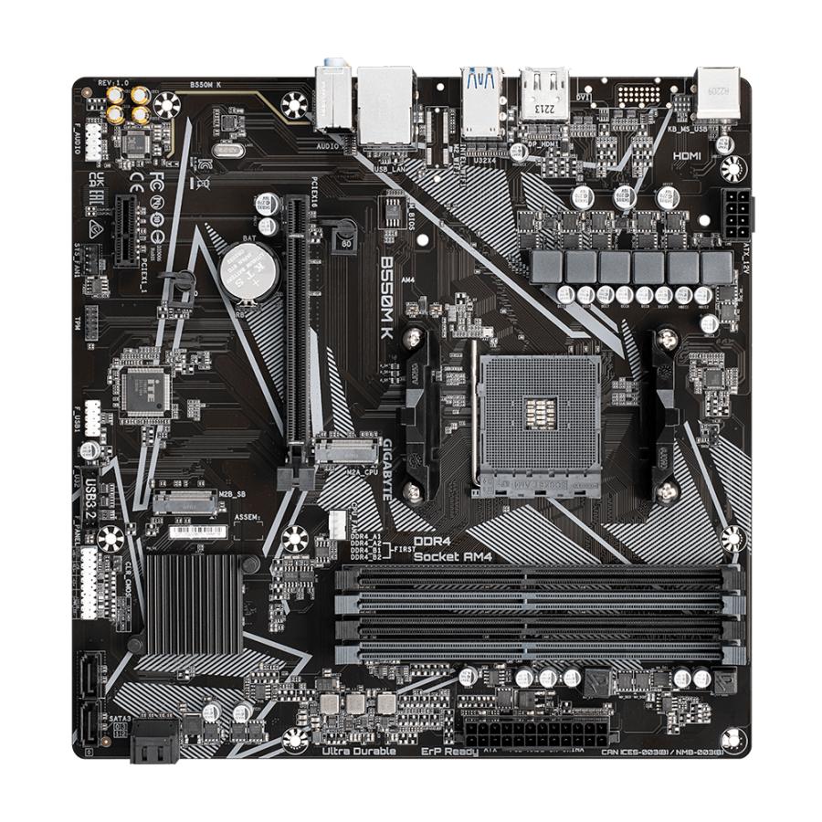 Gigabyte B550M K, AMD AM4, B550, DDR4, Dual PCIe 4.0/3.0 M.2, 1 Gbe LAN, USB 3.2 Gen 1