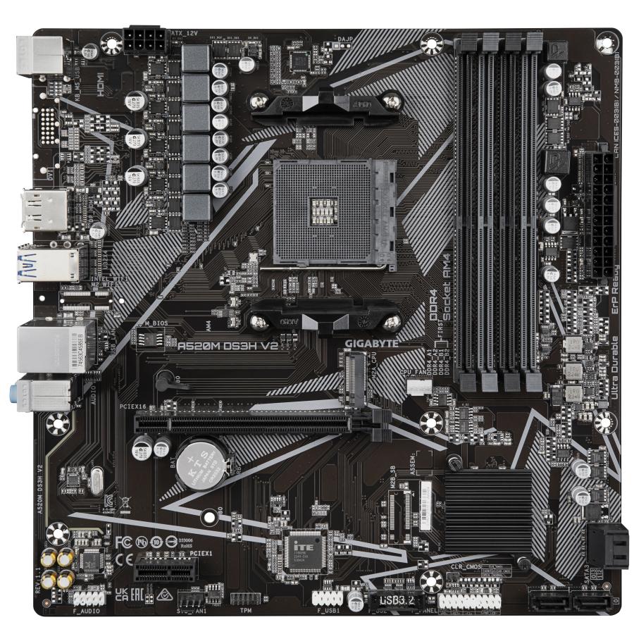 Gigabyte A520M DS3H V2 A520M DS3H V2 (rev. 1.0) mATX, AMD, AM4, A520, 128 GB, DDR4, USB 3.2, GbE LAN