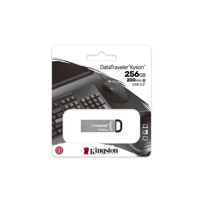 Kingston DTKN/256GB DataTraveler Kyson USB Flash Drive, 256 GB, USB 3.2 Type-A, 200/ 60 MB/s, Silver
