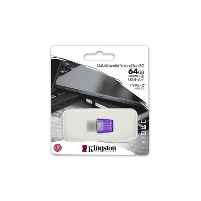 Kingston DTDUO3CG3/64GB DataTraveler microDuo 3C, 64 GB, USB 3.2 Gen 1 Type-C, 200 MB/s, Purple
