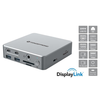 Conceptronic DONN25G 15-in-1 DisplayLink USB 3.2 Gen 2 Docking Station, Triple 4K60Hz, HDMI, DP, USB