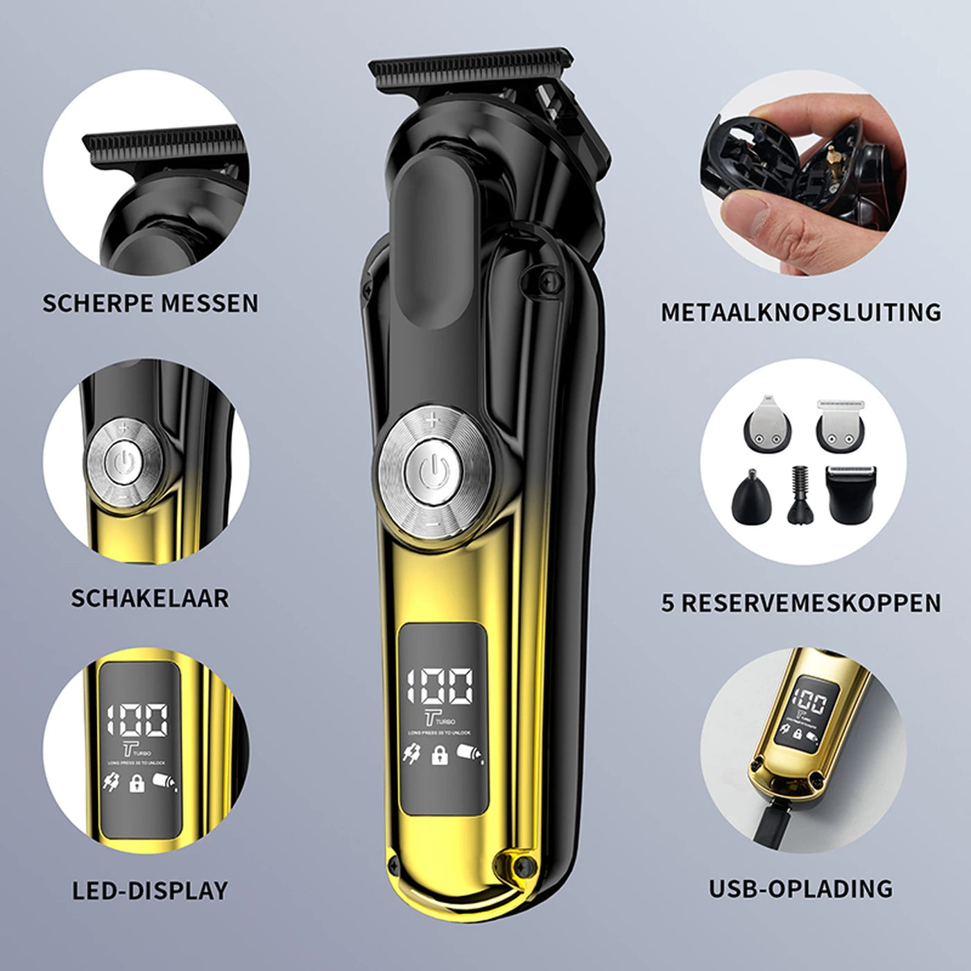 6-in-1 Elektrische Baardtrimmer voor Mannen | Draadloos | USB Oplaadbaar | Complete Grooming Set