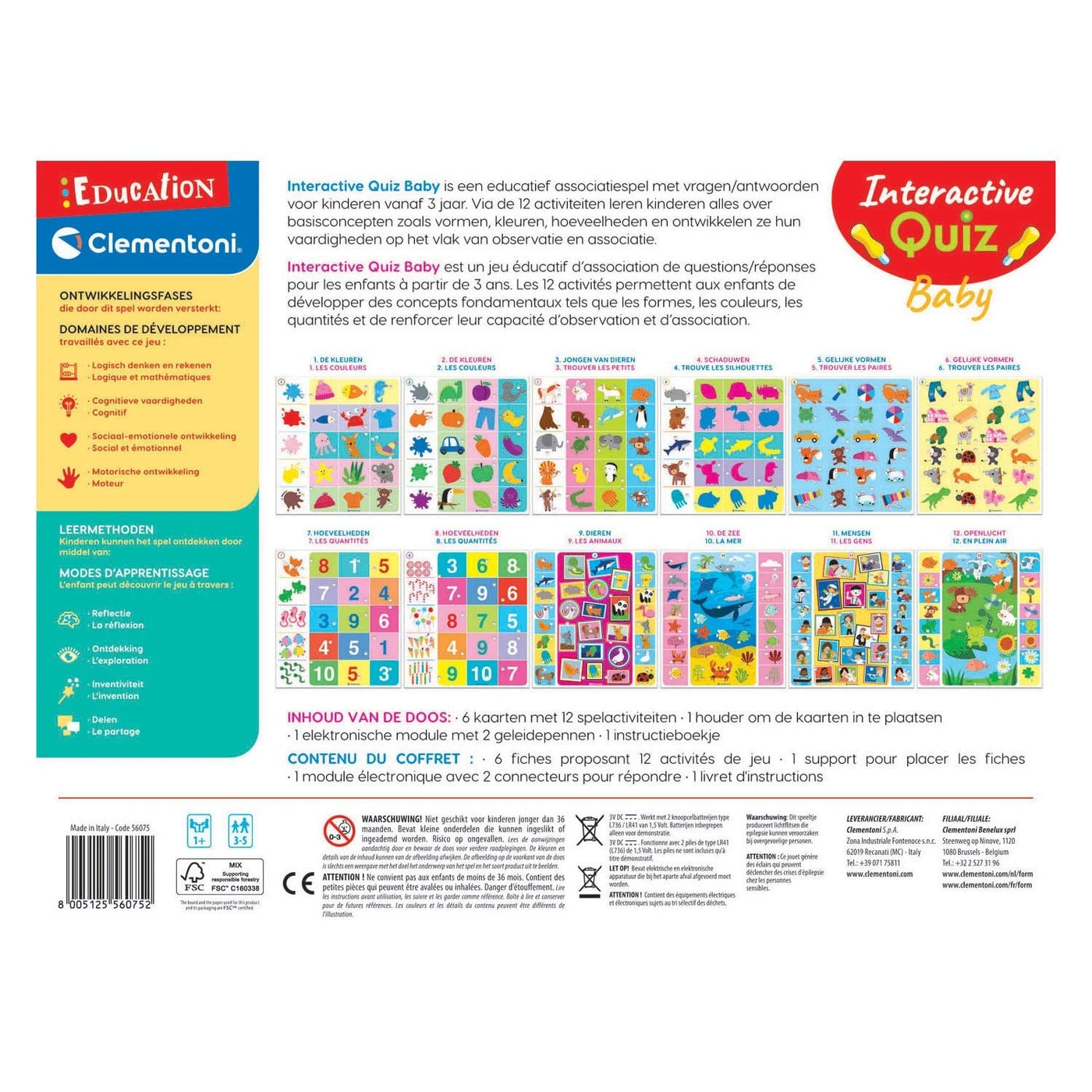Clementoni Interactieve Quiz Pre-School | Educatief Quizspel voor Peuters | 12 Themakaarten