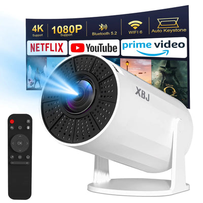 XBJ Mini Beamer met WiFi 6 & Bluetooth 5.2 | Android 11 Smart Projector | 1080p HD (4K Support) | 200 ANSI | 180° Draaibaar