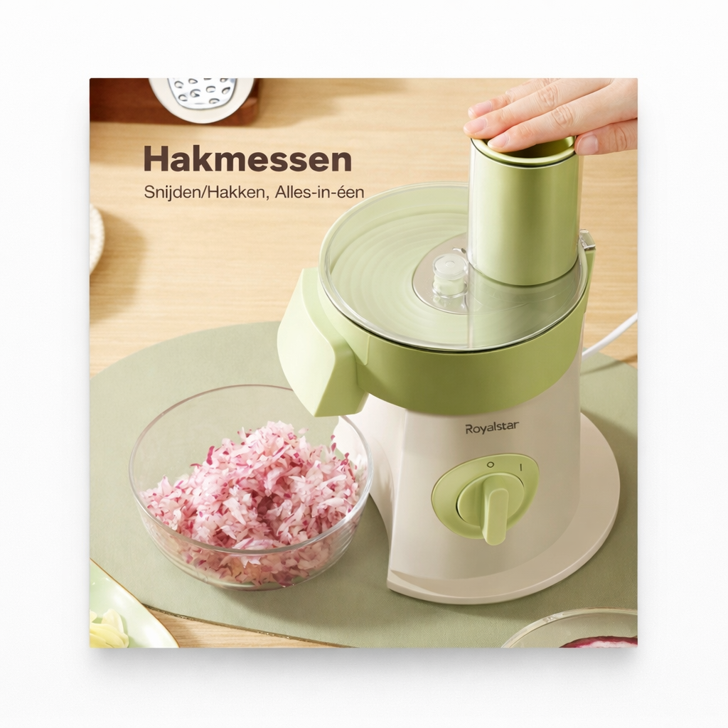 Royalstar Groentesnijder | 3 RVS Messen | 200W Krachtige Keukenhulp