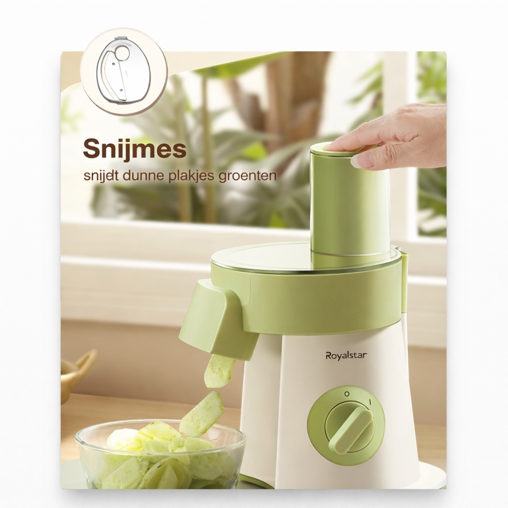 Royalstar Groentesnijder | 3 RVS Messen | 200W Krachtige Keukenhulp