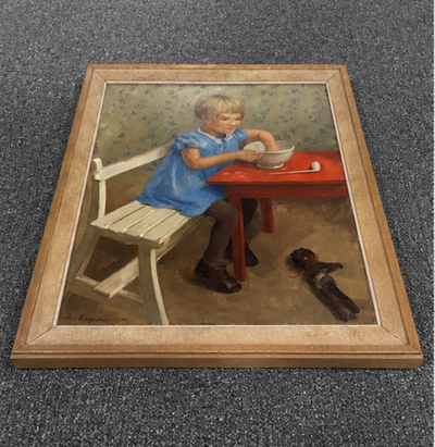 Schilderij “Meisje met de Bellenblaas” (1934) | Rie Knipscheer (1911–2003) | Olieverf op doek | Gesigneerd