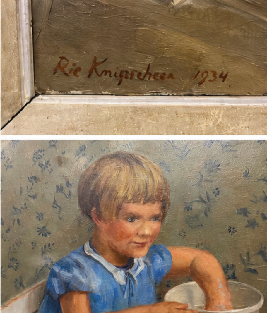 Schilderij “Meisje met de Bellenblaas” (1934) | Rie Knipscheer (1911–2003) | Olieverf op doek | Gesigneerd