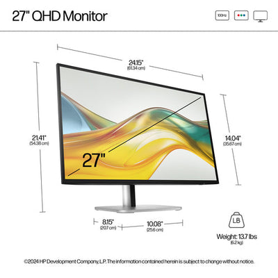HP S5 Pro 527pq 27" IPS QuadHD Monitor Refurbished | 2560x1440 | HDMI | DisplayPort | VESA Mount | 12M Garantie